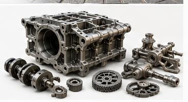 Oud motorblok en gerestaureerde mechanische onderdelen