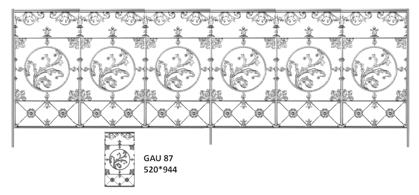 Balustrade, sierlijke leuning in gietijzer