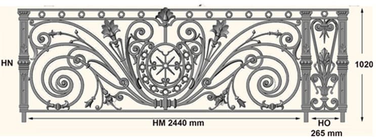 Balustrade, sierlijke leuning in gietijzer